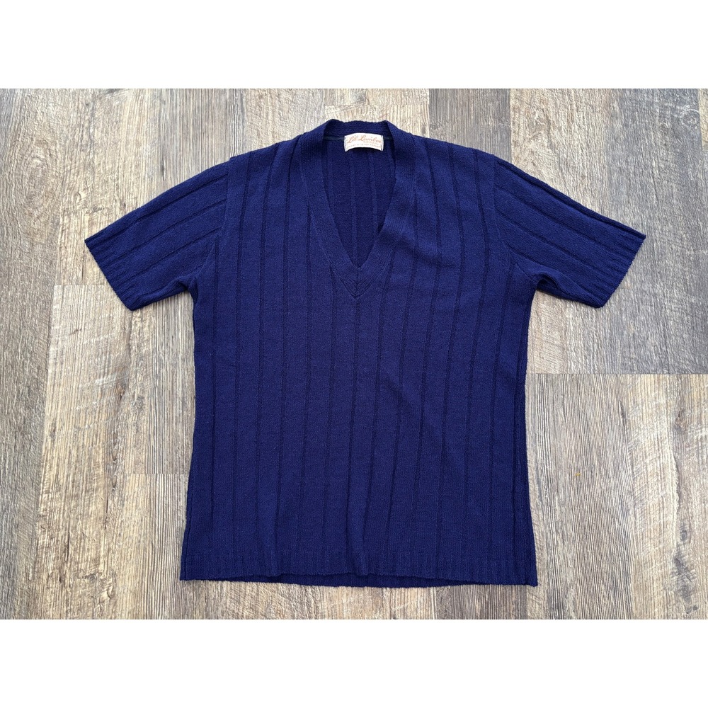 Vintage Lil Lambee Le Roy Knitwear Navy Blue Ribbed V-Neck Short Sleeve Sweaterβ